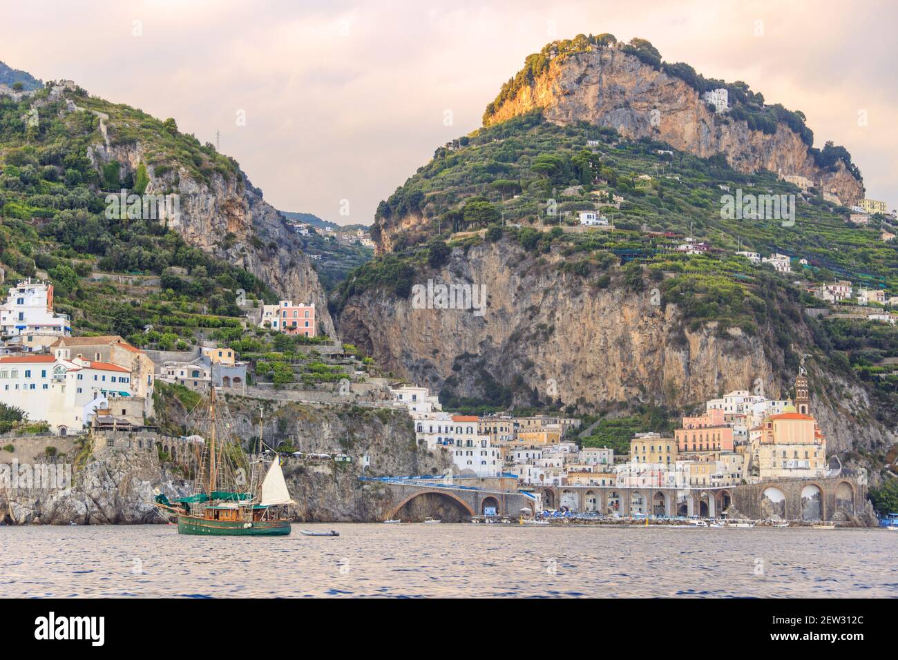 Italy seascape: Amalfi Coast (Costiera Amalfitana).View of Atrani marina. Stock Photo