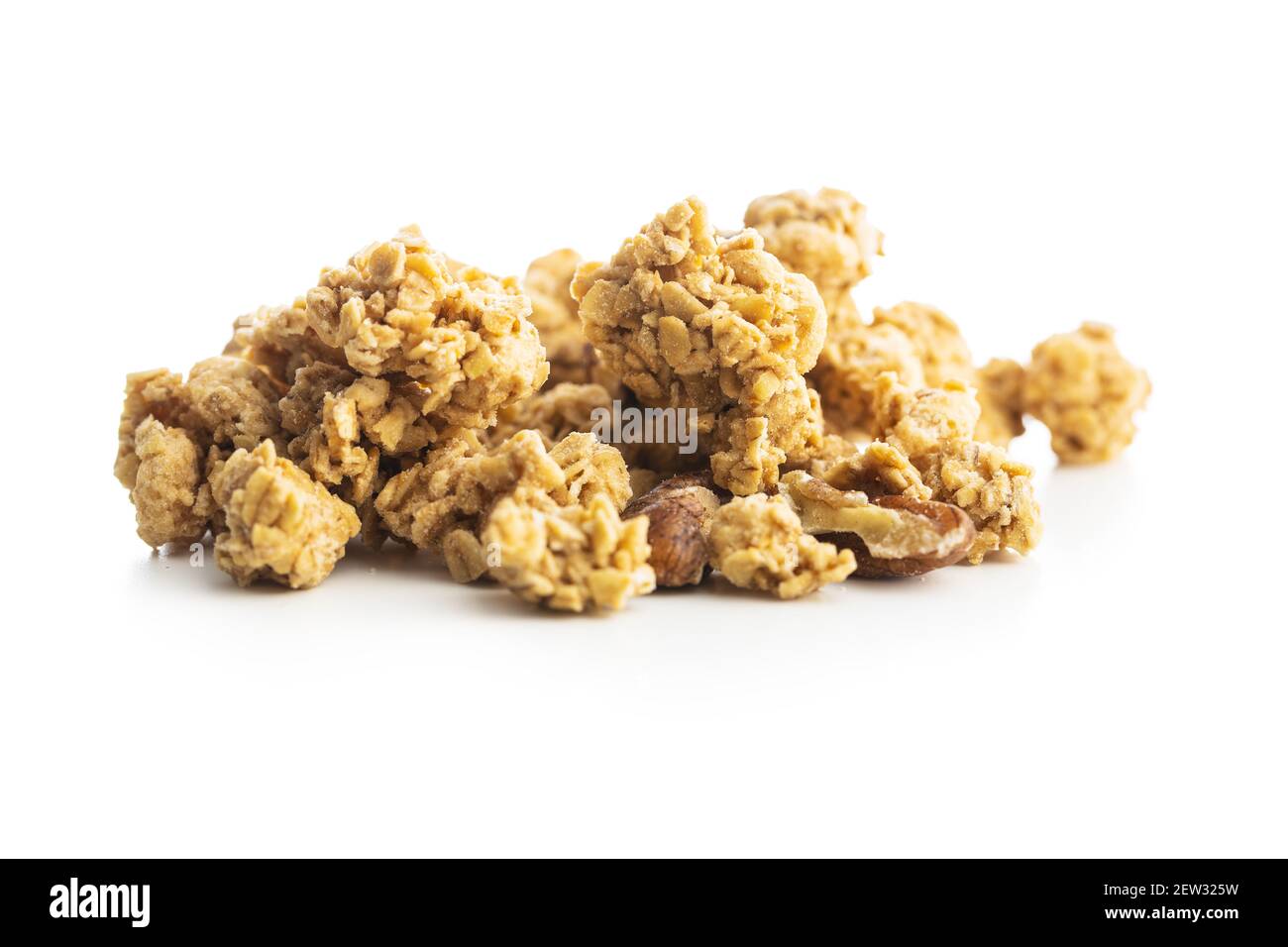 Breakfast cereal. Morning granola isolated on white background Stock