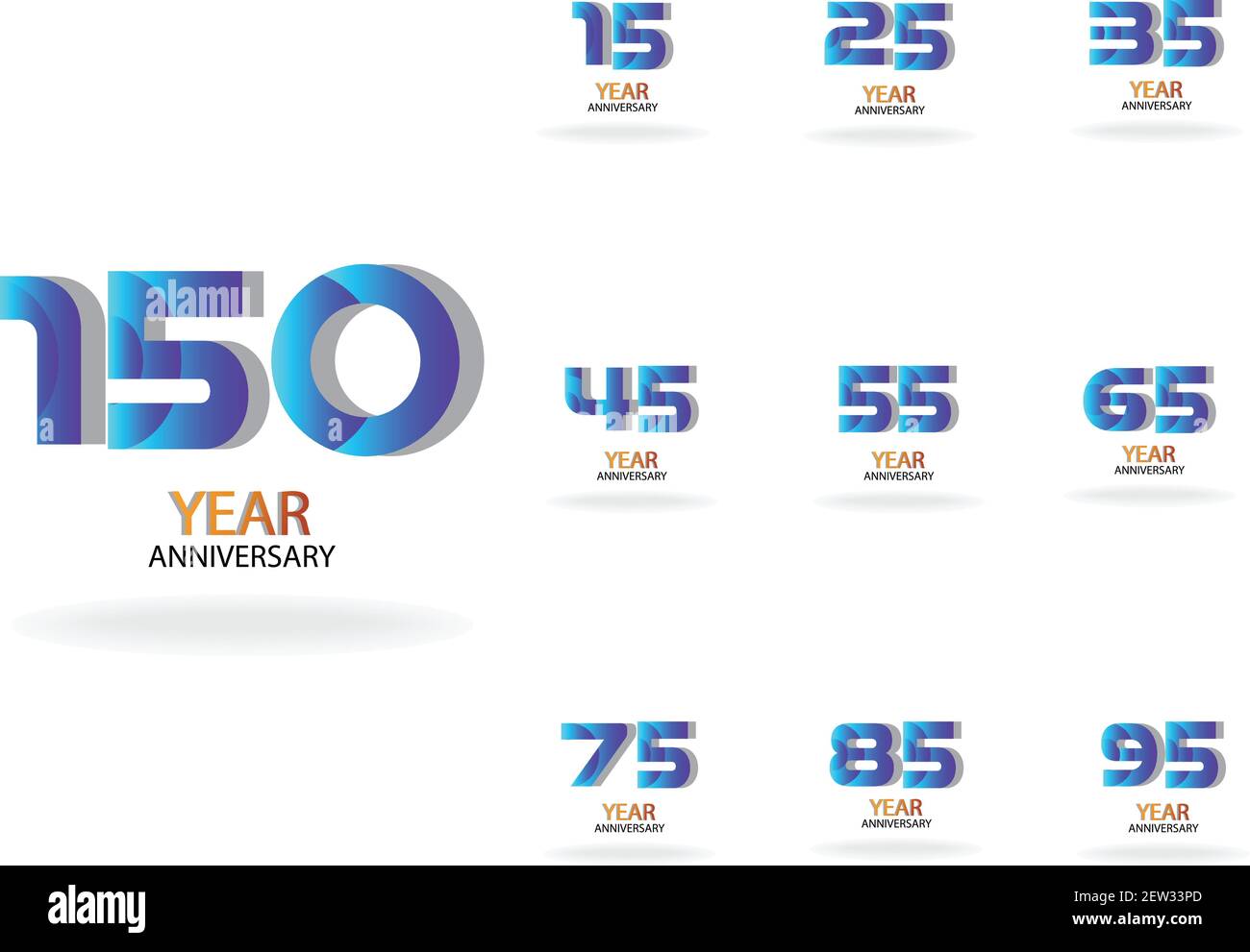 Set Year Anniversary Vector Template Design Illustration Blue Elegant White Background Stock Vector