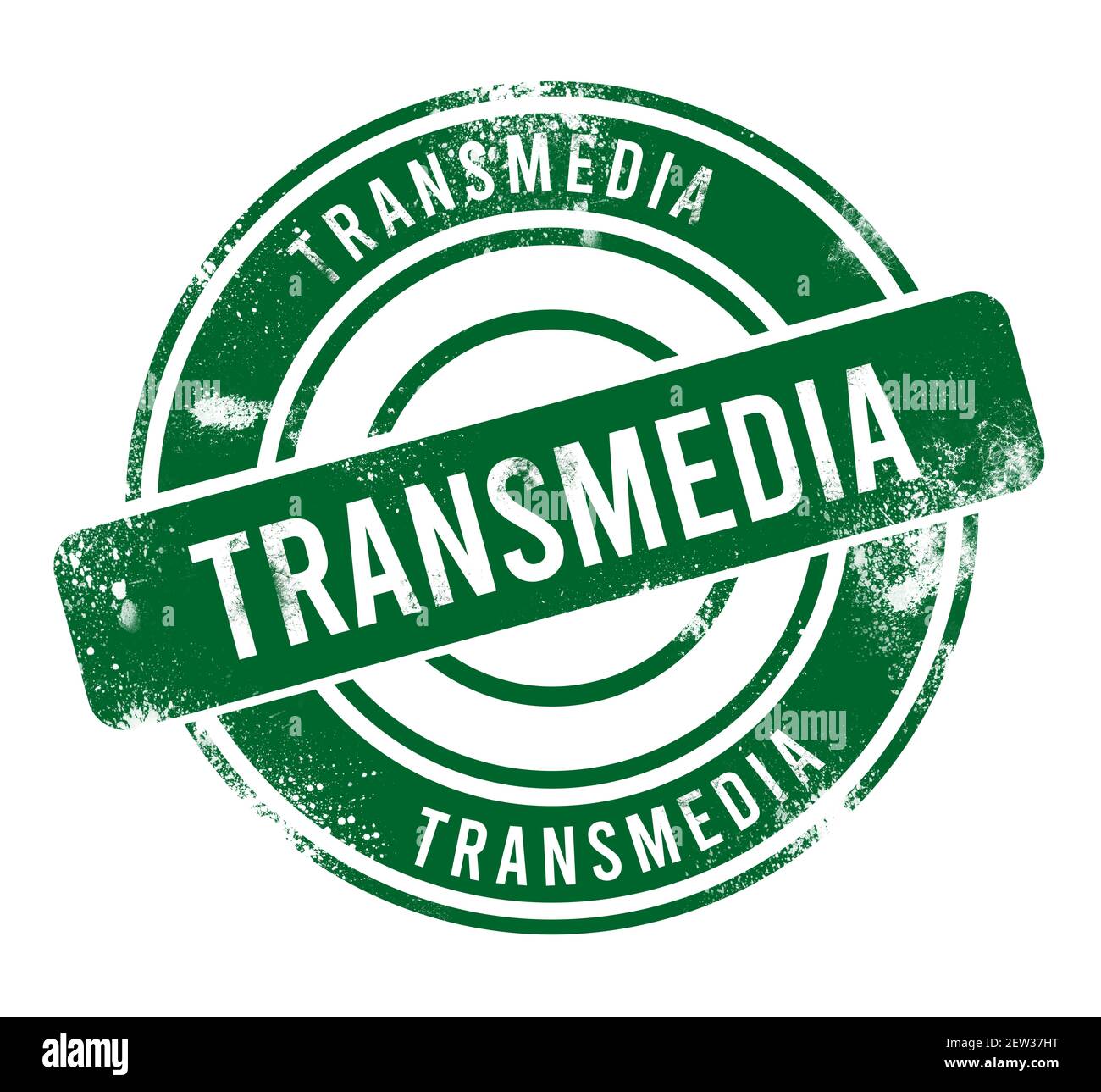 Transmedia - green round grunge button, stamp Stock Photo