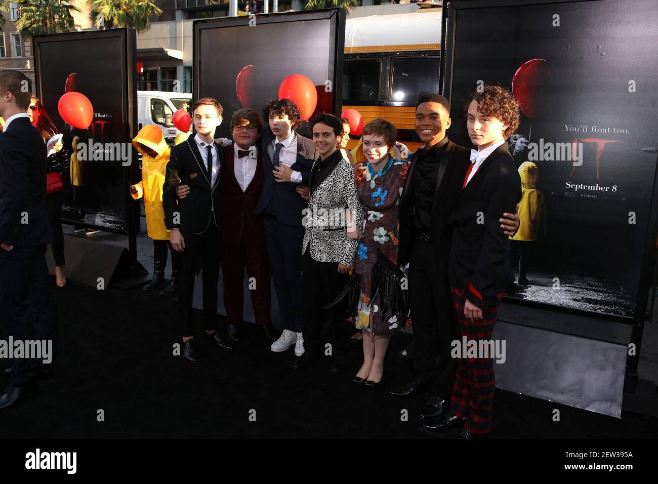 Jaeden Lieberher, Jeremy Ray Taylor, Finn Wolfhard, Jack Dylan Grazer,  Sophia Lillis, Chosen Jacobs, Wyatt Oleff at the World Premiere Of Warner  Bros. Pictures And New Line Cinema's "It" held at TCL