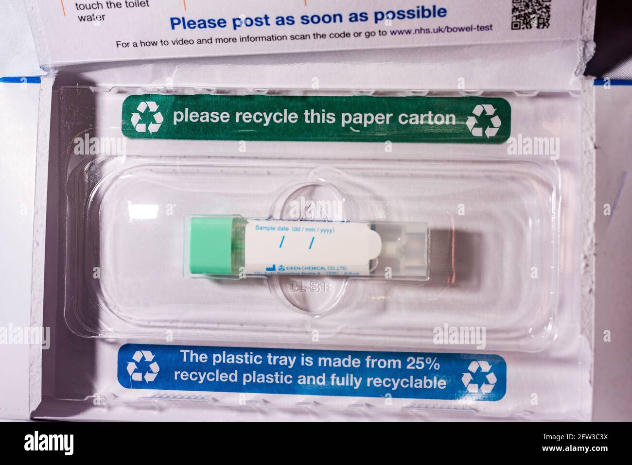 NHS Bowel Cancer testing kit Stock Photo