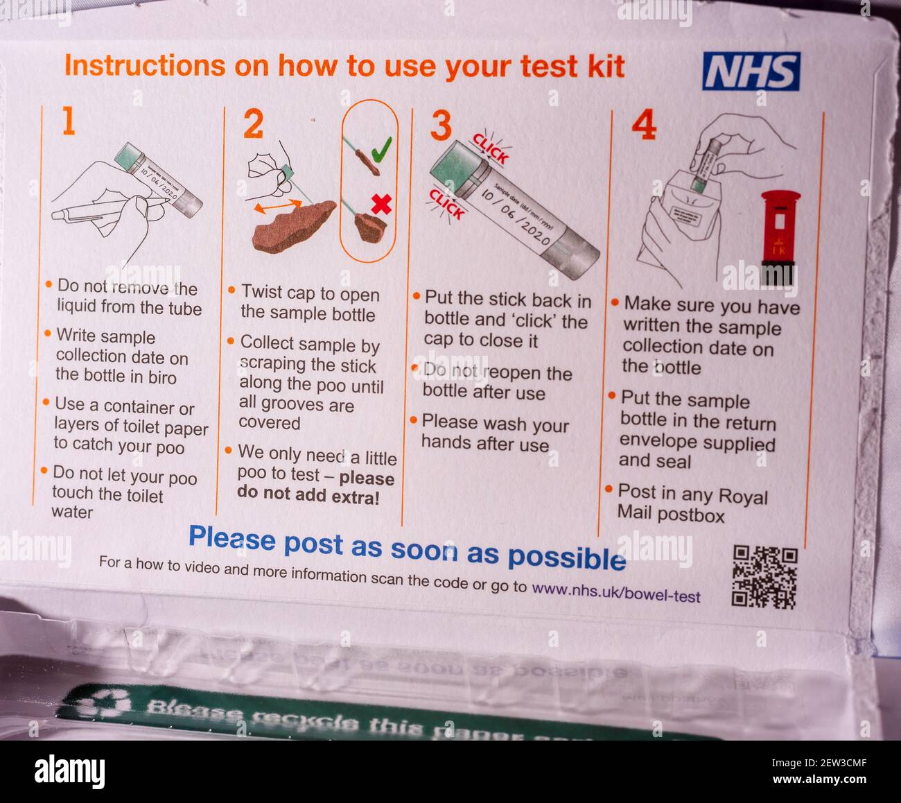 NHS Bowel Cancer testing kit Stock Photo Alamy