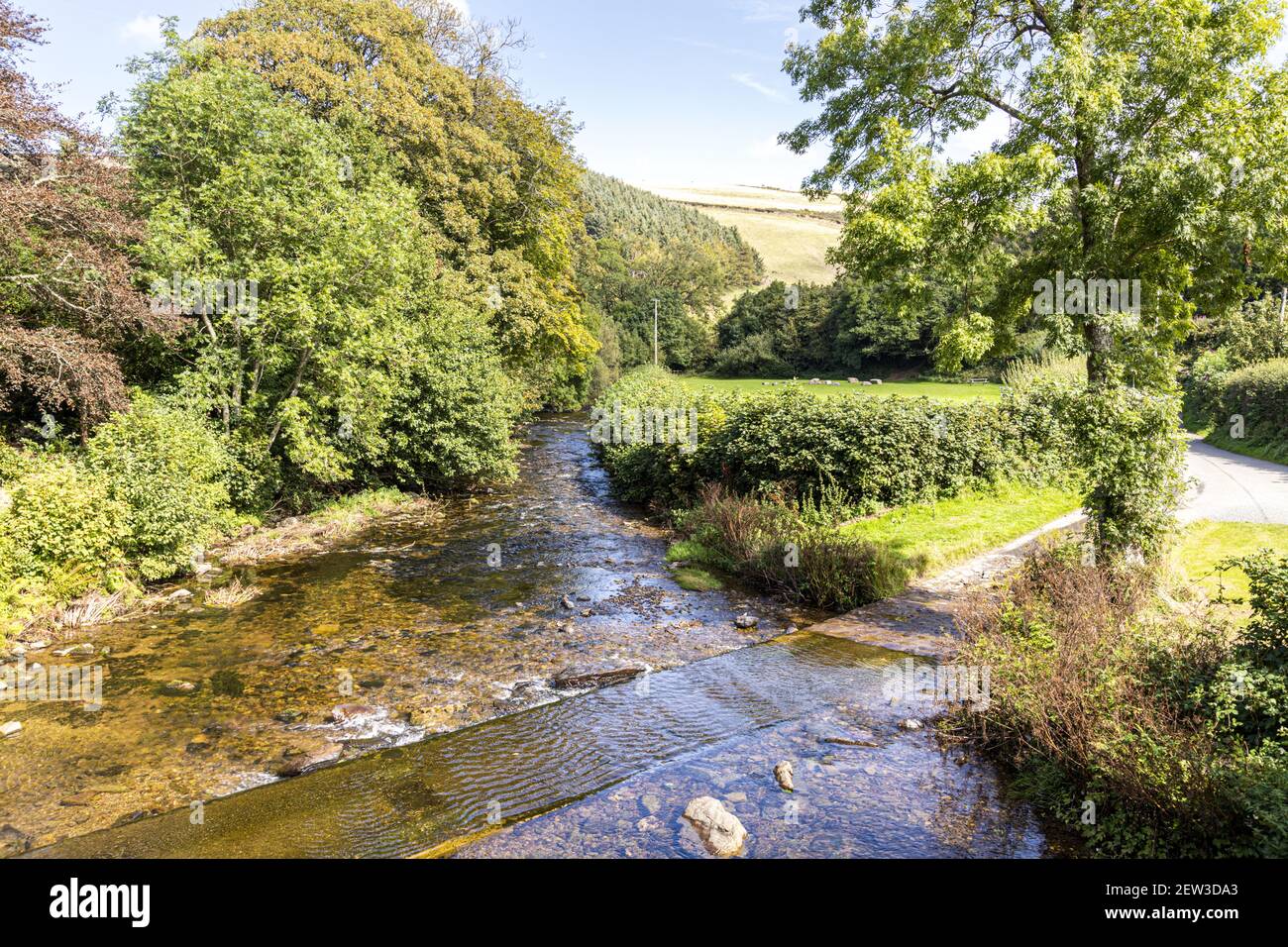 Exmoor National Park - Looking down from the bridge on Badgworthy Water in the village of Malmsmead, Devon UK Stock Photo
