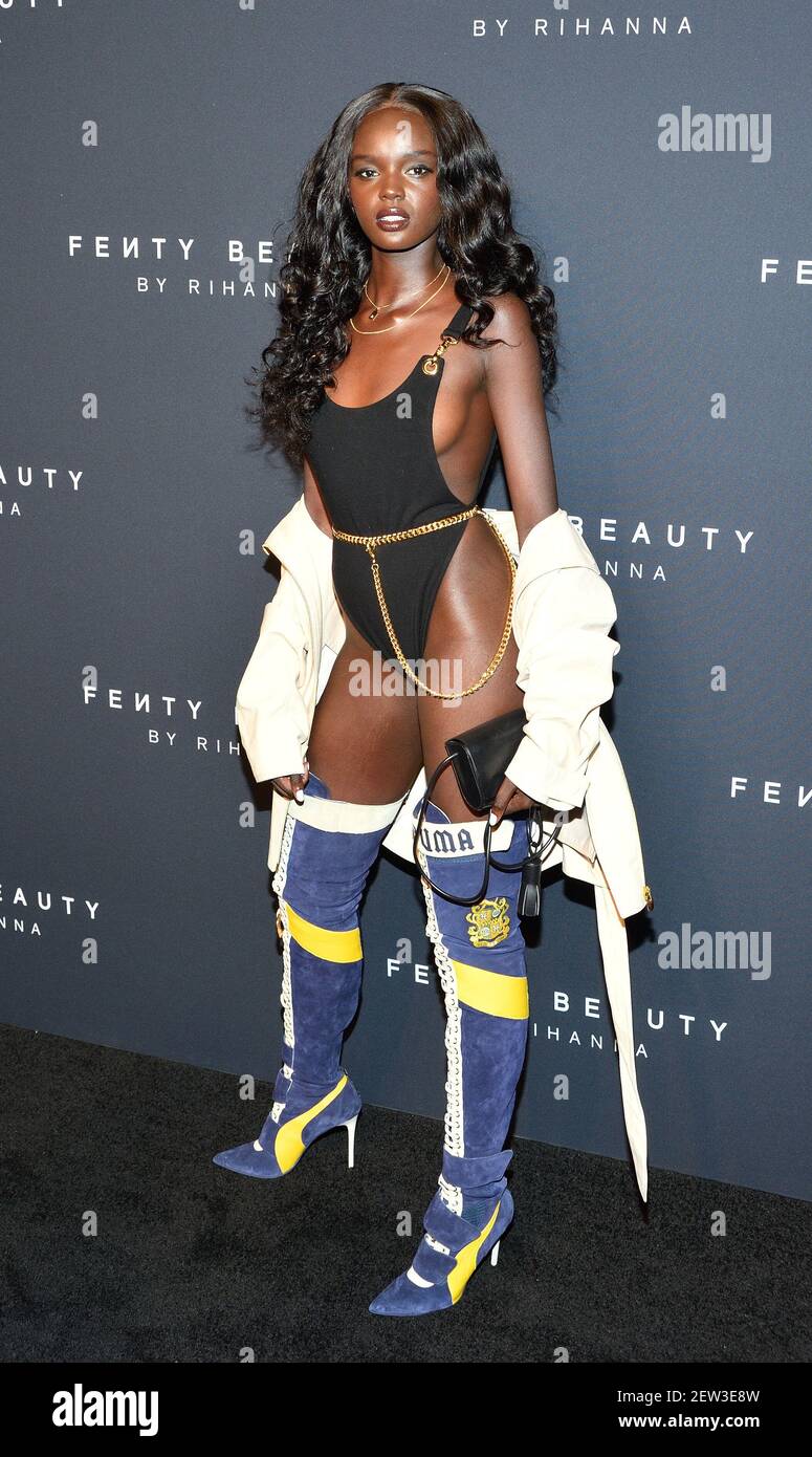 Model Duckie Thot appears at the launch of beauty brand, Fenty Beauty
