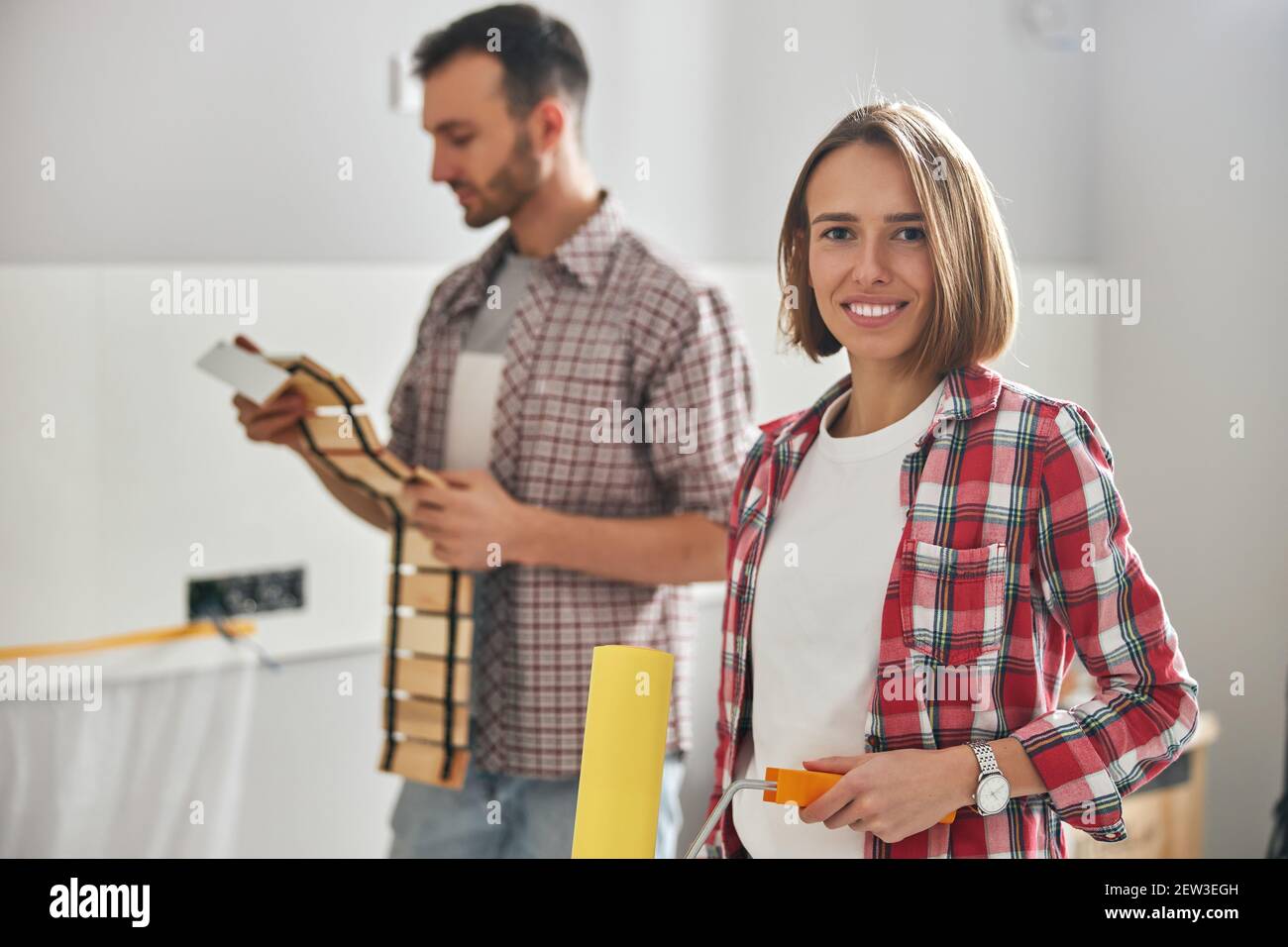 Two skilled painters getting ready for work Stock Photo Alamy