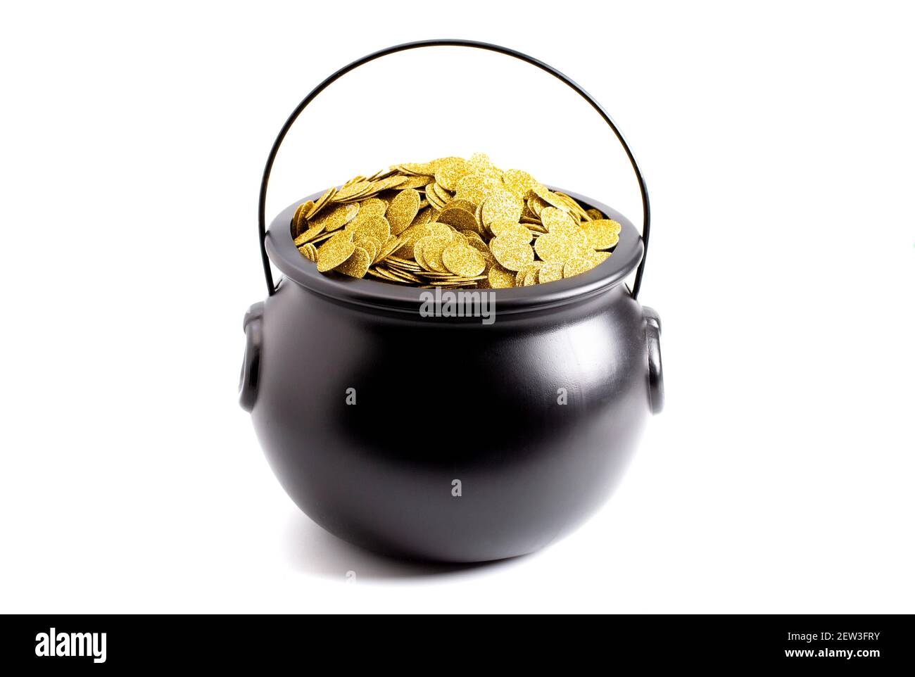 Black Pot Full of Gold Isolated on a White Background Stock Photo Alamy