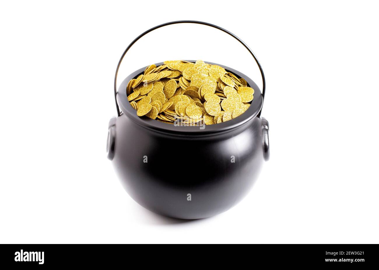 Black Pot Full of Gold Isolated on a White Background Stock Photo Alamy