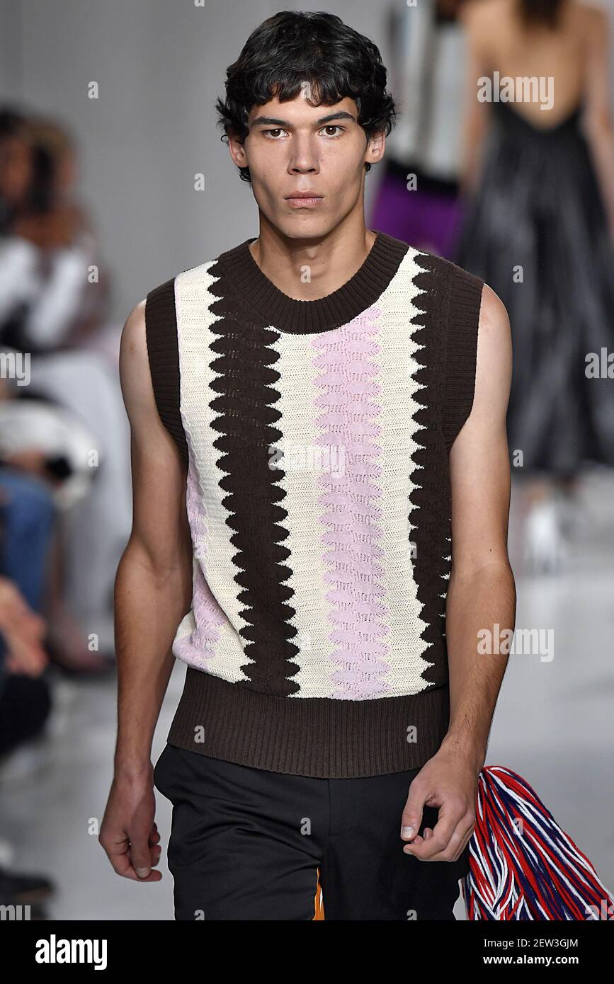 Model Tyler Blue Gordon walks on the runway during the Calvin Klein Fashion  show at New York Fashion Week Spring Summer 2018 held in New York, NY on  September 7, 2017. (Photo