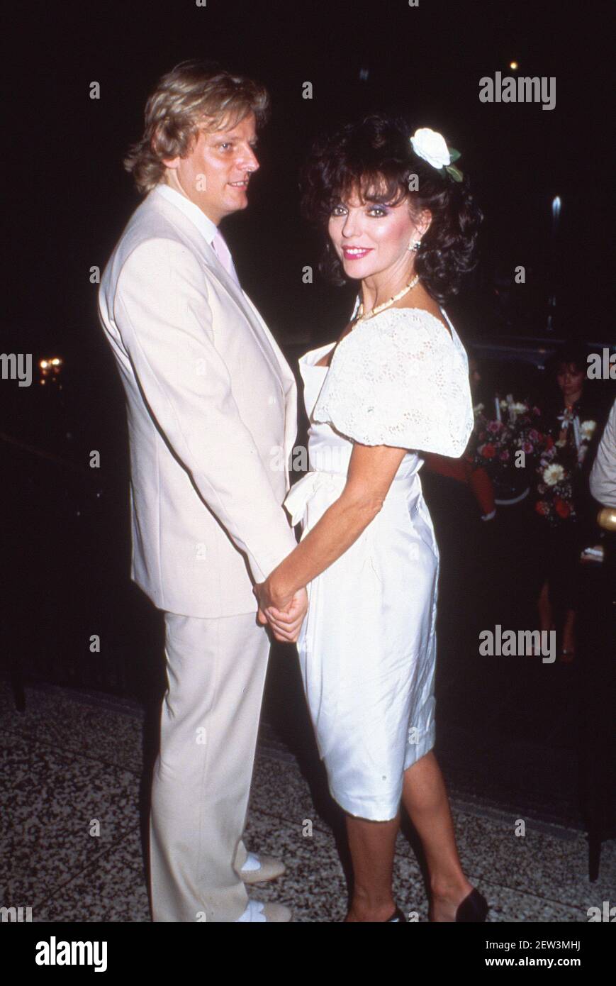 Joan Collins married former Swedish rock star Peter Holm in a private ceremony at the Little White Wedding Chapel on the Las Vegas Strip in Nevada in November 6, 1985 Credit: Ralph Dominguez/MediaPunch Stock Photo