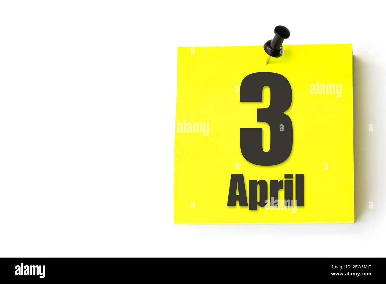 April 3rd. Day 3 of month, Calendar date. Yellow sheet of the calendar