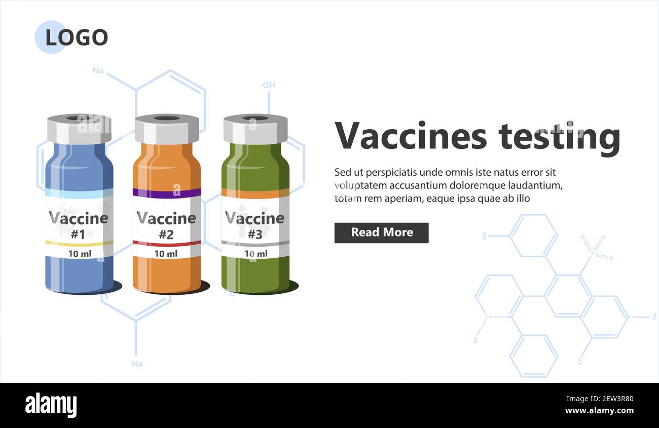 Vaccines testing landing page template. Stock Vector