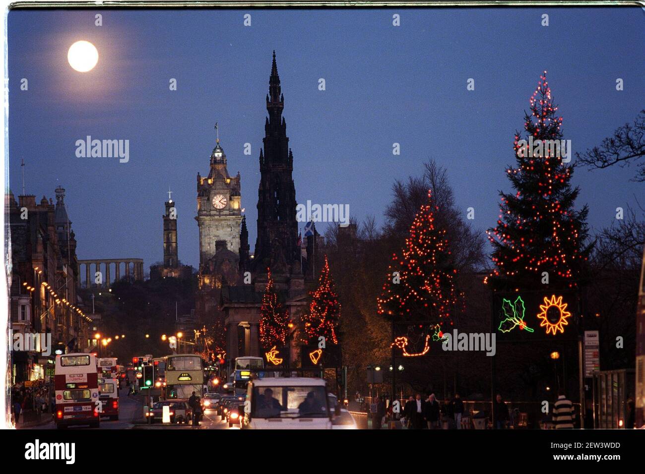 Christmas decorations in Princes Street in Edinburgh 1997 Stock Photo