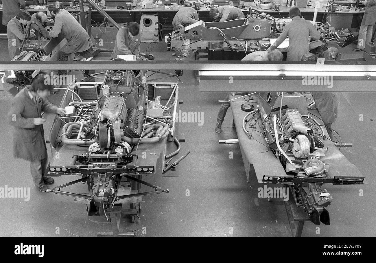 March Engineering racing car constructor in Bicester UK 1984 Stock Photo