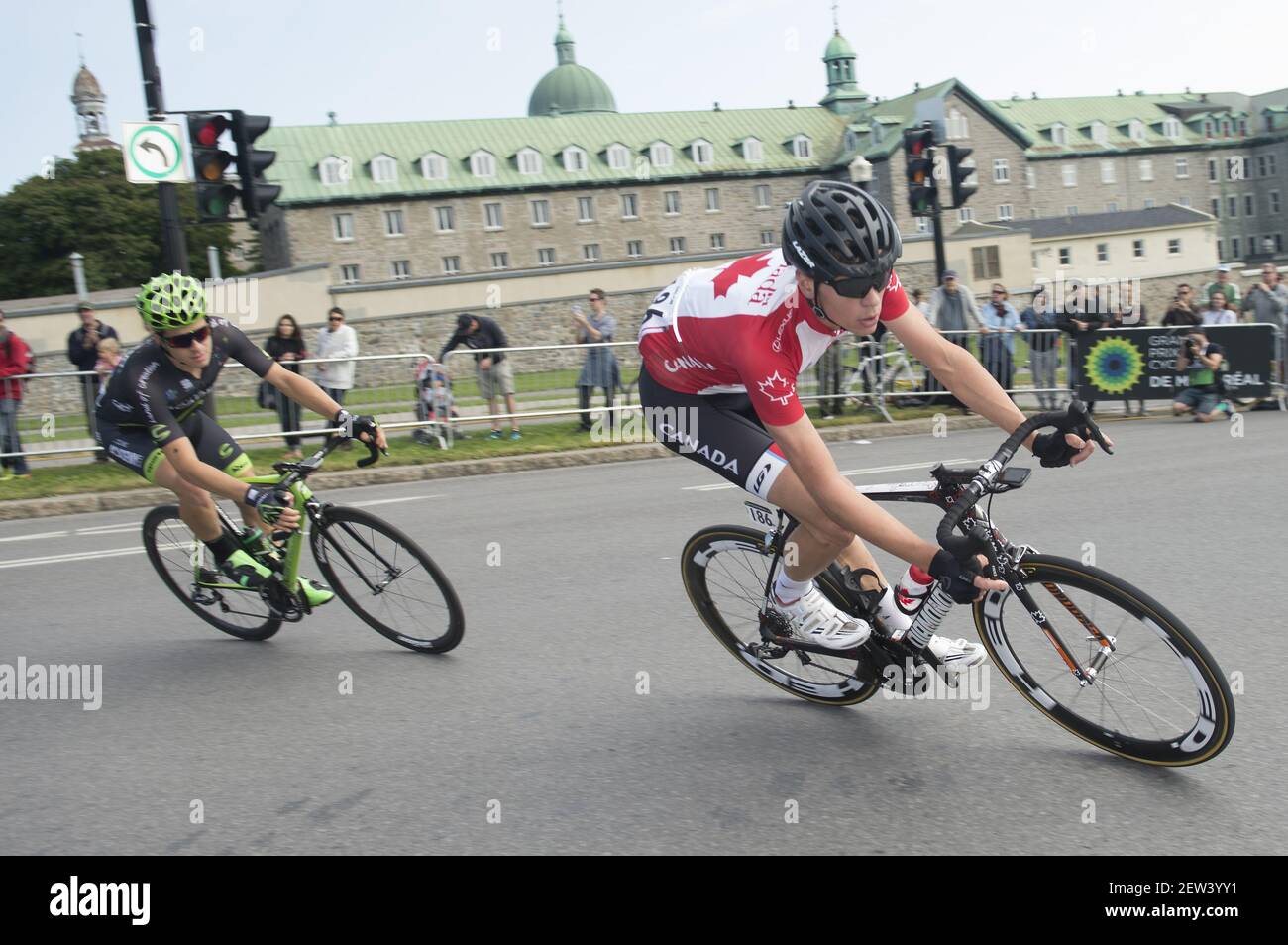 Canadian champion Matteo Dal-Cin leads Benjamin Perry through a corner ...
