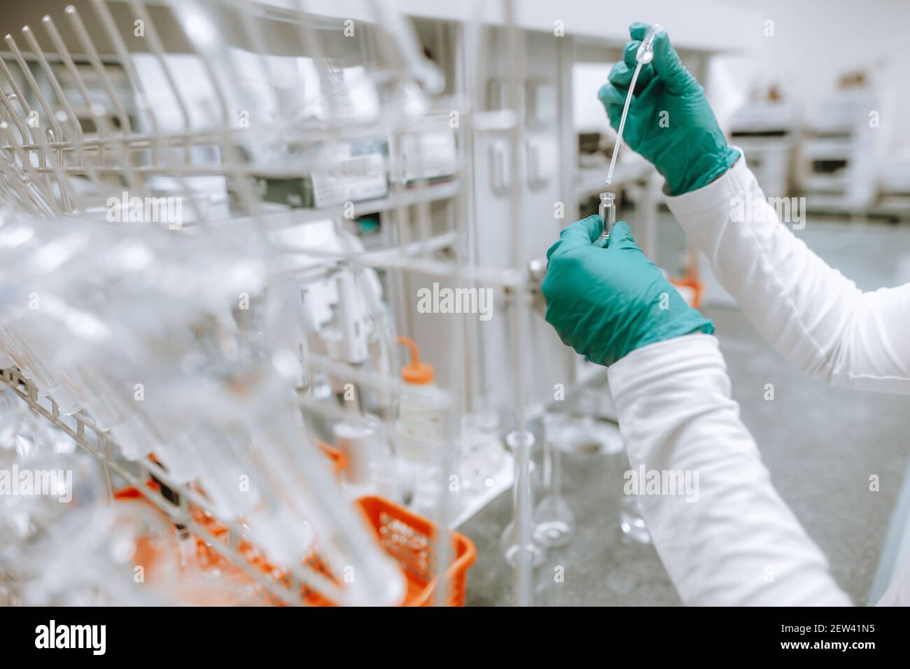 Pharmaceutist testing of a new drugs and pills in the pharmacy ...