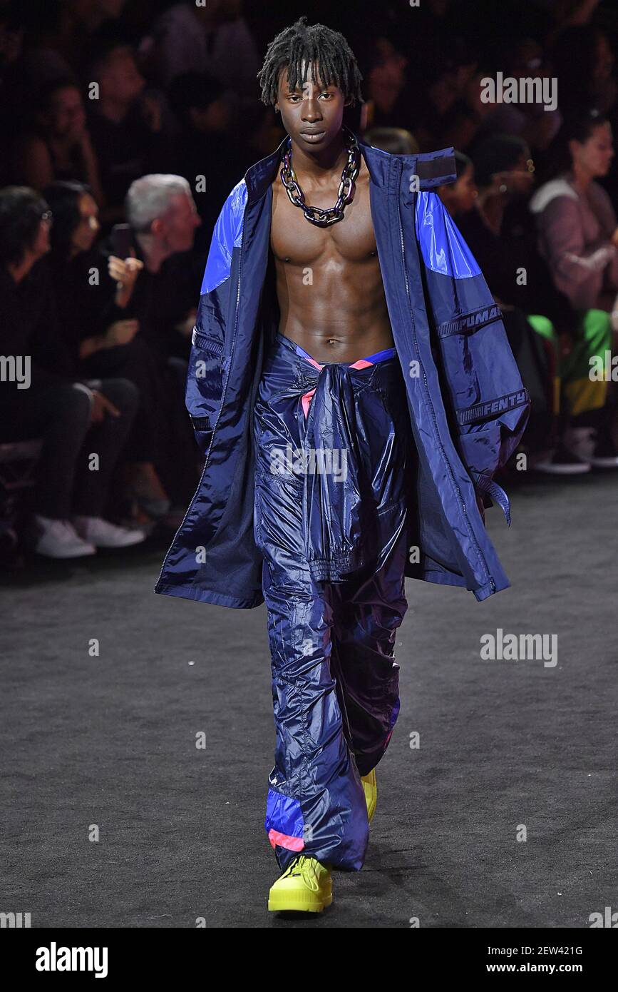 Model walks on the runway during the Fenty X Puma Rihanna Fashion show at  New York Fashion Week Spring Summer 2018 held in New York, NY on September  10, 2017. (Photo by