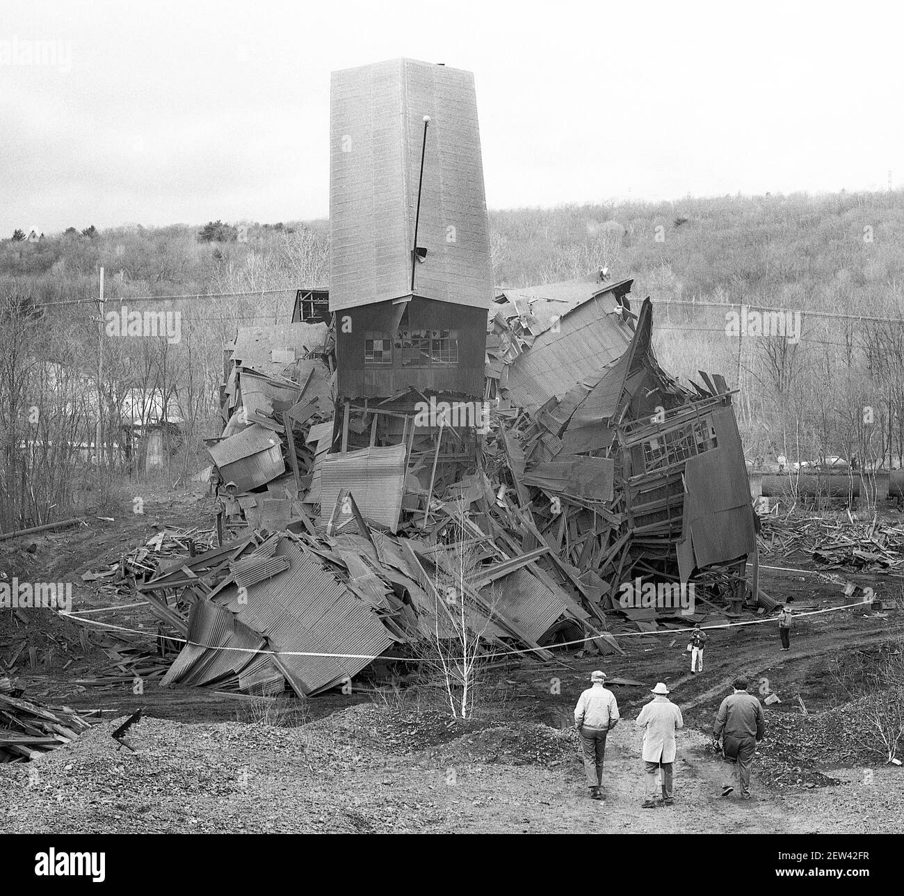 The Demolition of the Harry E. Coal Breaker Also known as “The Bucket Of Blood” April 14 1995 at Swoyersville Pennsylvania. USA . Anthracite Coal Region of Wyoming Valley Pennsylvania. Stock Photo