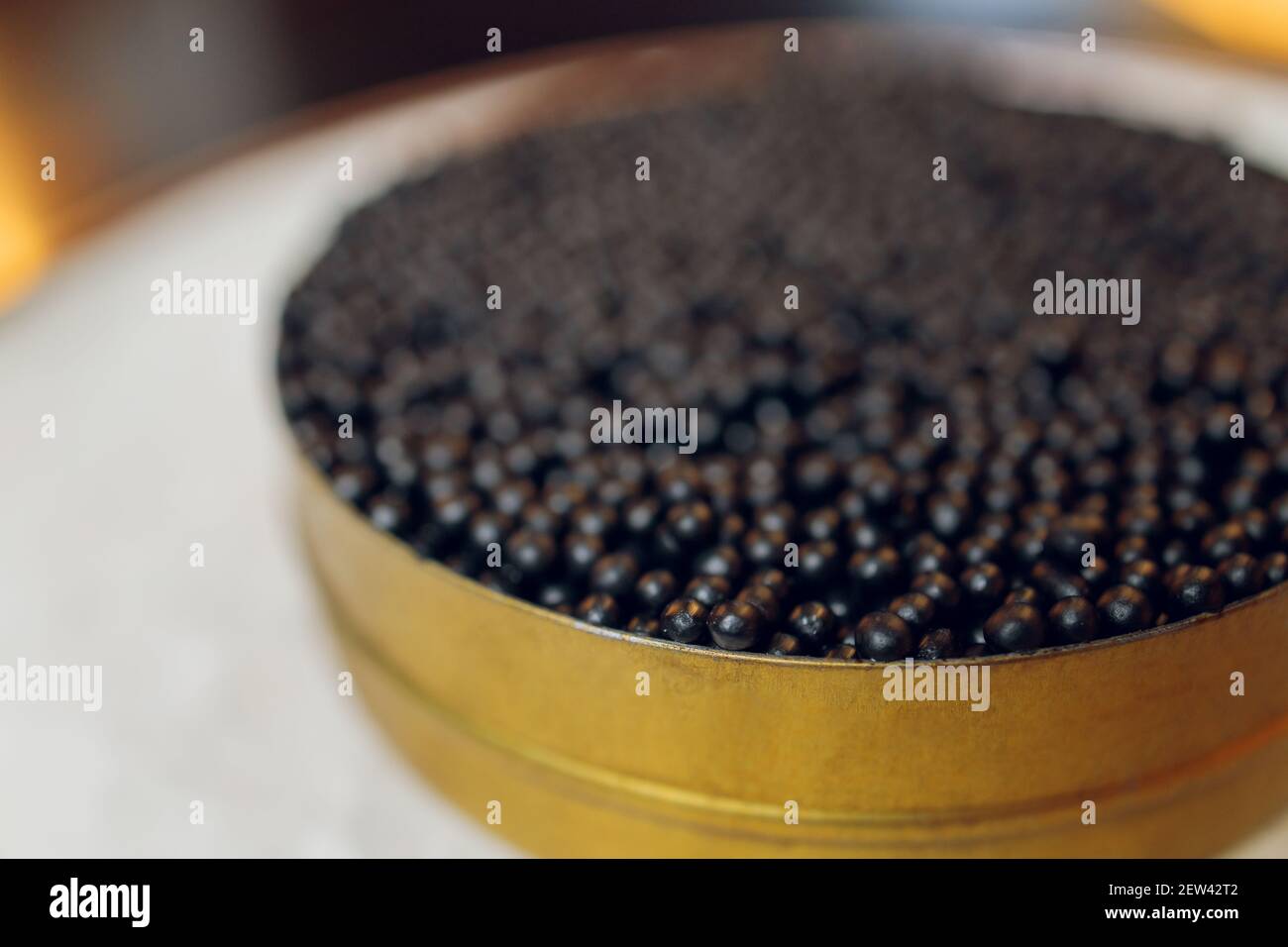 paddlefish black caviar in a plastic plate, gourmet and delicious food ...
