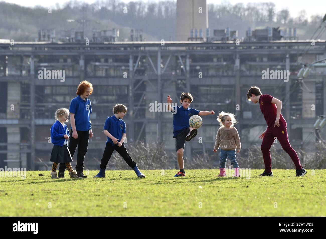 Children having an after school football kick about Britain, Uk, 2021 Stock Photo