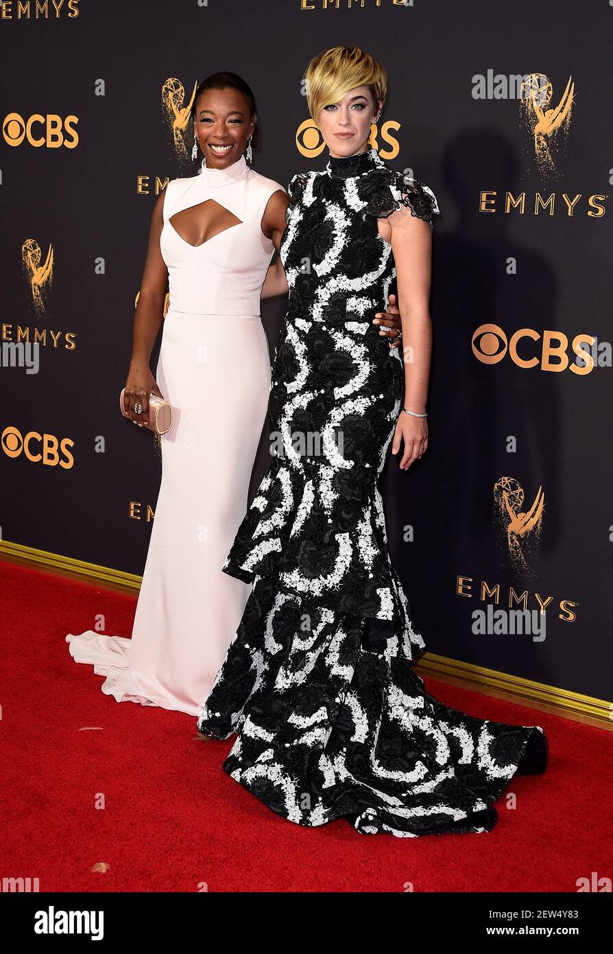 LOS ANGELES, CA SEPTEMBER 17 Samira Wiley (L) and Lauren Morelli arrive at the 69th Emmy
