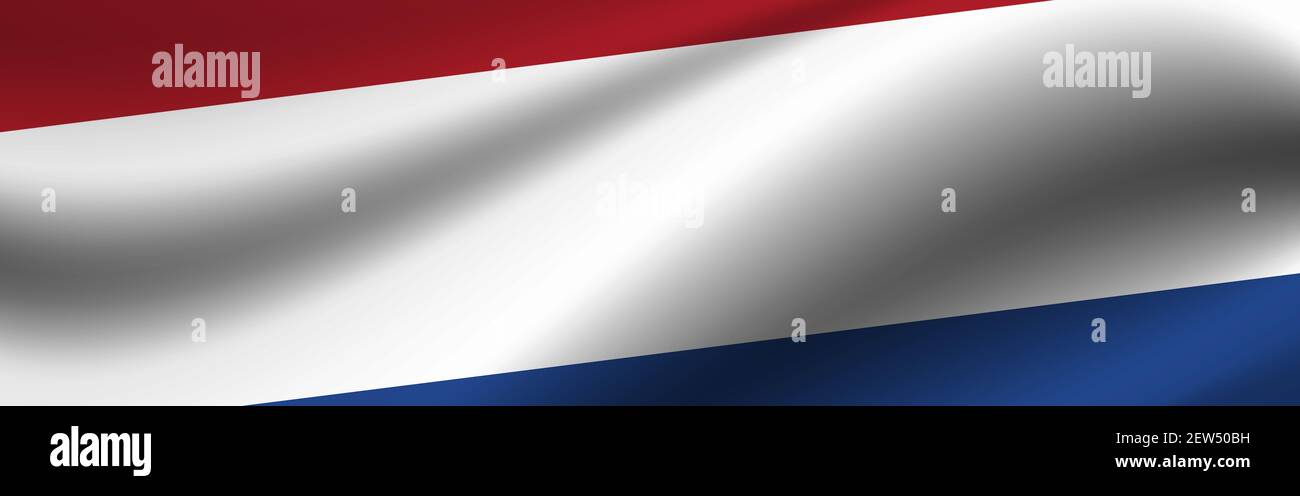 Banner with the flag of Netherlands. Fabric texture of the flag of Netherlands. Stock Photo