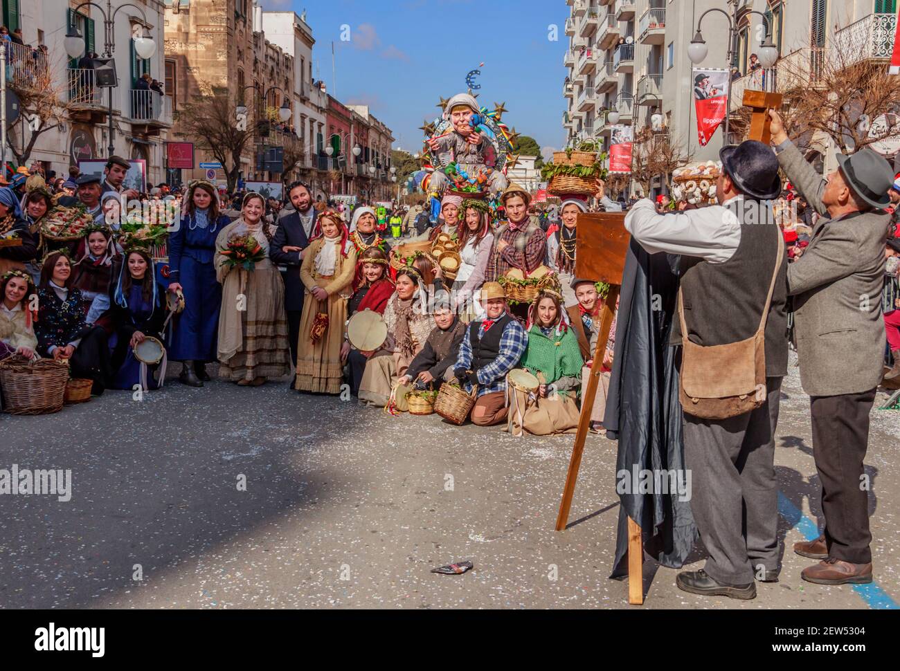 Putignano, Apulia, Italy - February 15, 2015: carnival masks representing Italian peasant population of the past. Stock Photo