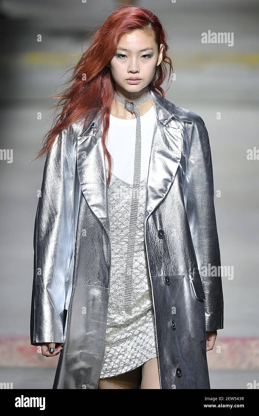 Model Hoyeon Jung walks on the runway during the Topshop Fashion