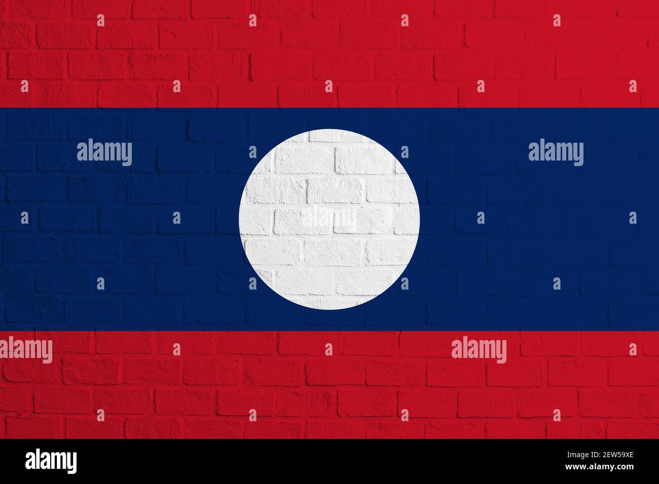 Flag of Laos Brick wall texture of the flag of Laos. Stock Photo