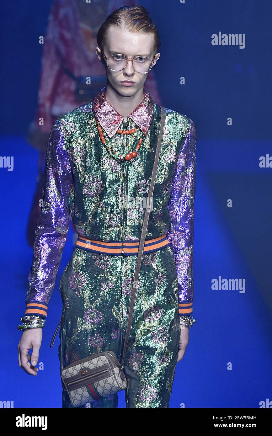 Model Oliver Hayes walks on the runway during the Gucci Fashion Show during  Milan Fashion Week Spring Summer 2018 held in Milan, Italy on September 20,  2017. (Photo by Jonas Gustavsson/Sipa USA