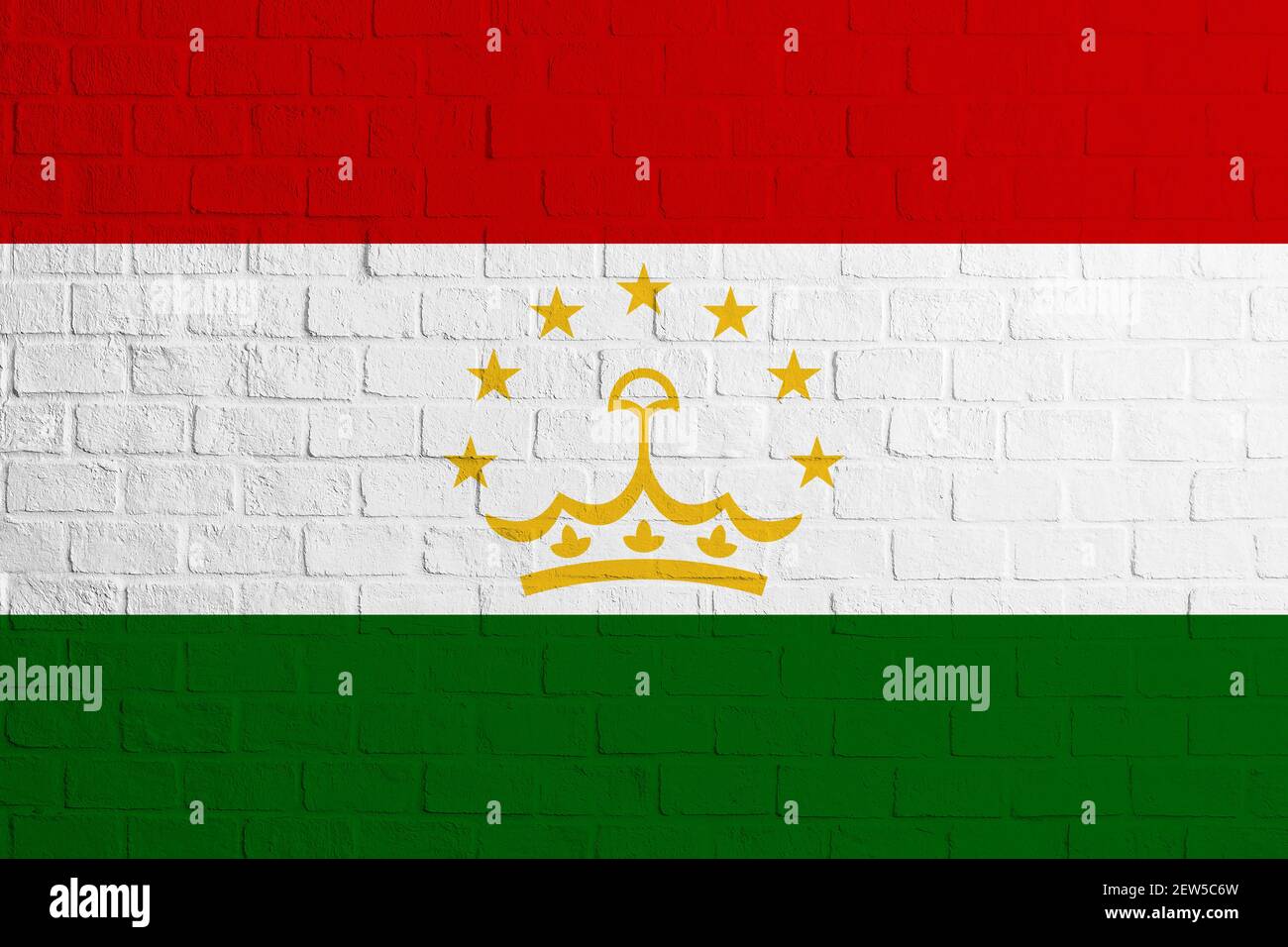Flag of Tajikistan. Brick wall texture of the flag of Tajikistan. Stock Photo