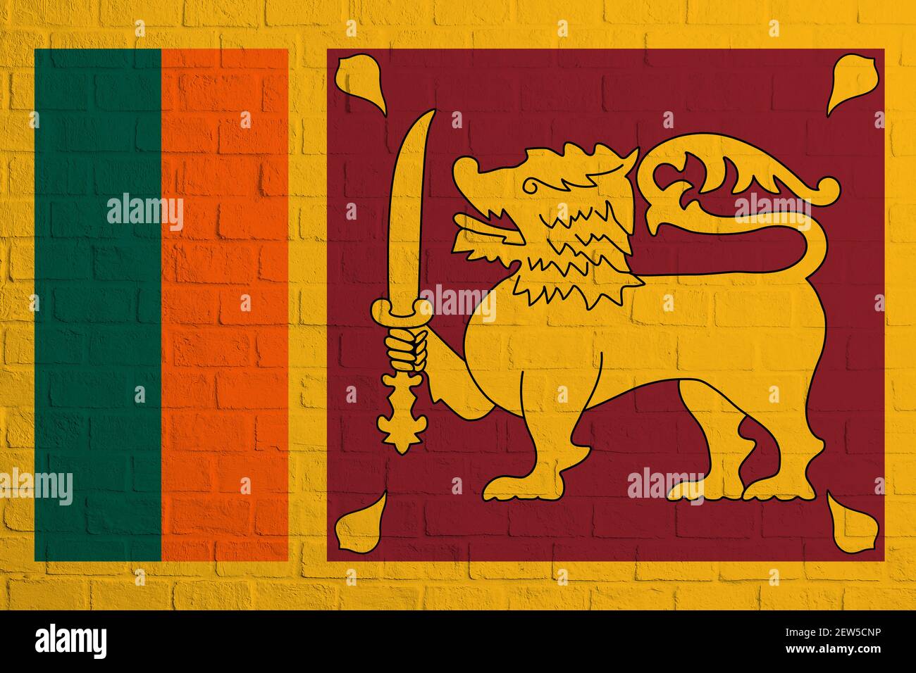 Flag of Sri Lanka. Brick wall texture of the flag of Sri Lanka Stock