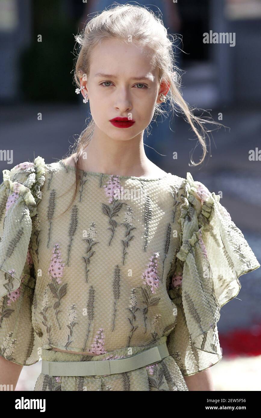 Model walks on the runway during the Luisa Beccaria Fashion Show during  Milan Fashion Week Spring Summer 2018 held in Milan, Italy on September 21,  2017. (Photo by Jonas Gustavsson/Sipa USA Stock