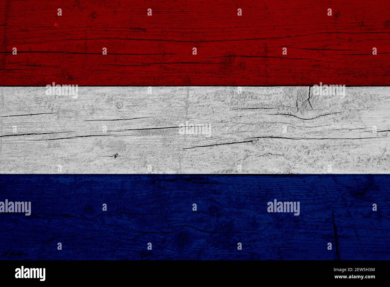Flag of Netherlands. Wooden texture of the flag of Netherlands. Stock Photo