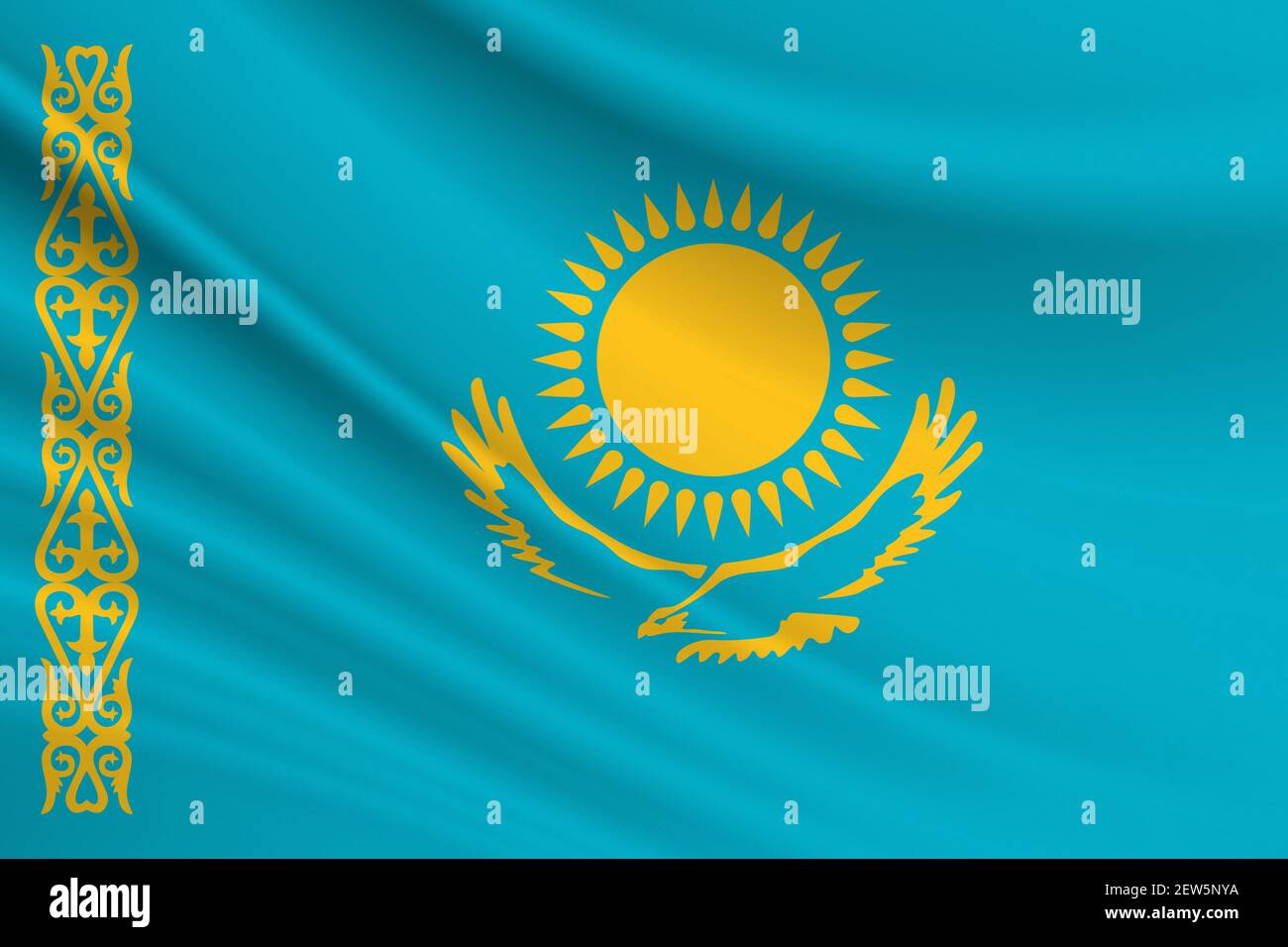 Flag of Kazakhstan Fabric texture of the flag of Kazakhstan. Stock Photo
