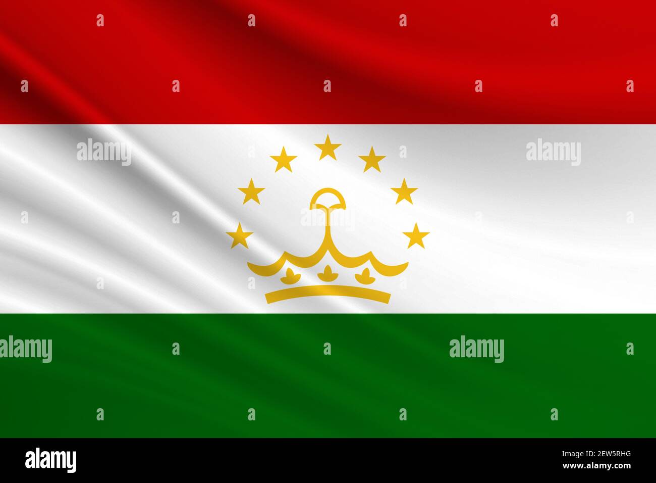 Flag of Tajikistan. Fabric texture of the flag of Tajikistan. Stock Photo