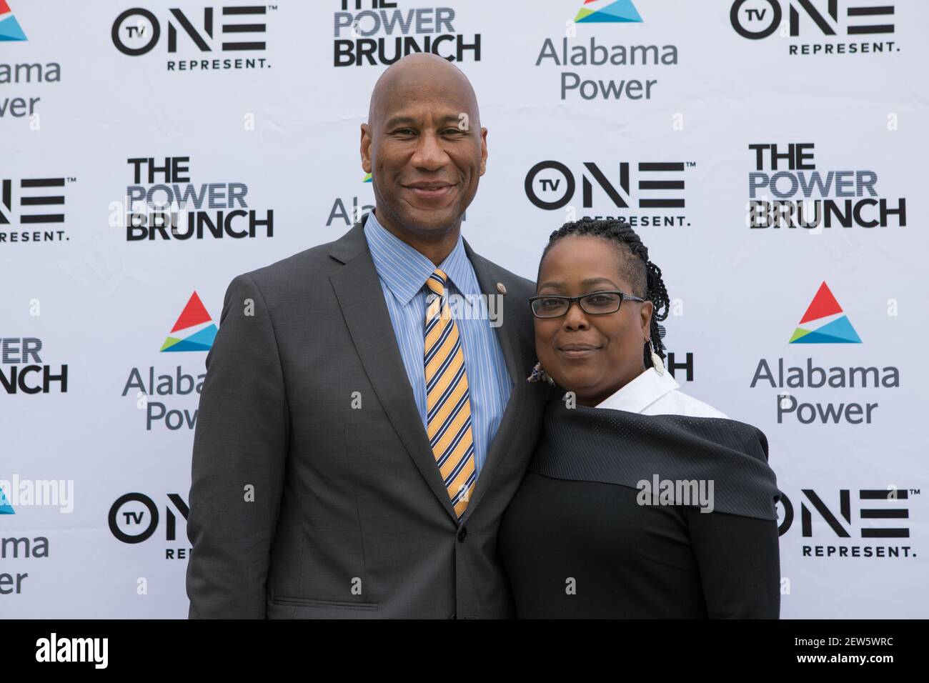 L-R), Film producer Charles Belk, and Robin Harrison, Dir. NAACP Hollywood  Bureau, at the TV One sponsored CBC Power Brunch at RPM Italian, in  Washington, DC, on Friday, September 22, 2017. (Photo