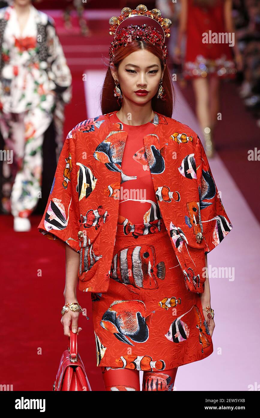 Model Hoyeon Jung walks on the runway during the Dolce & Gabbana