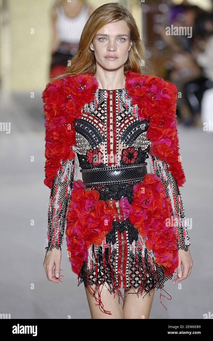 Model Natalia Vodianova walks on the runway during the Balmain Fashion
