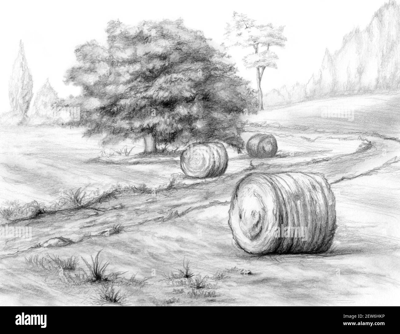 Hand drawn field landscape corn farm sketch with rural house and silos pencil  drawing of agriculture area panorama truck  CanStock