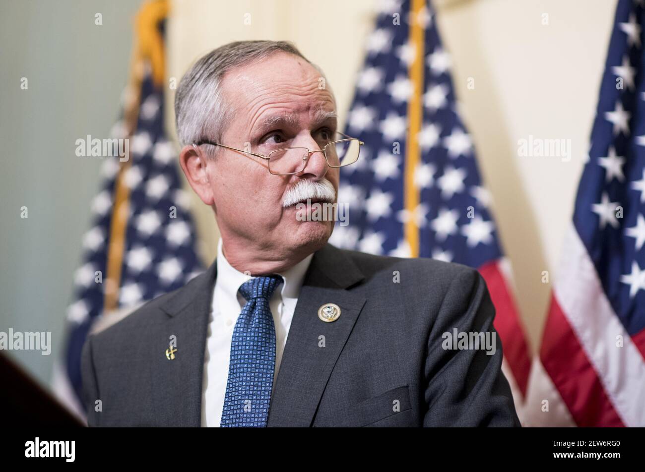 UNITED STATES - OCTOBER 3: Rep. David McKinley, R-W.Va., speaks during the press conference on the introduction of the American Miners Pension Act (AMP Act) in the Capitol on Tuesday, Oct. 3, 2017. (Photo By Bill Clark/CQ Roll Call) Stock Photo