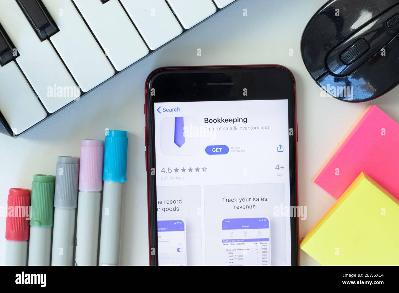 New York, USA - 2 March 2021: Bookkeeping mobile app icon on phone screen, Illustrative Editorial Stock Photo