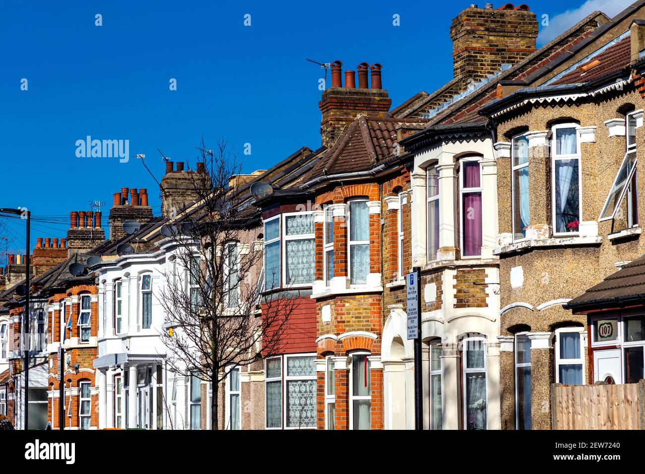 Row of Victorian terraced houses in Plaistow / Upton Park area of Newham, East London, UK Stock Photo