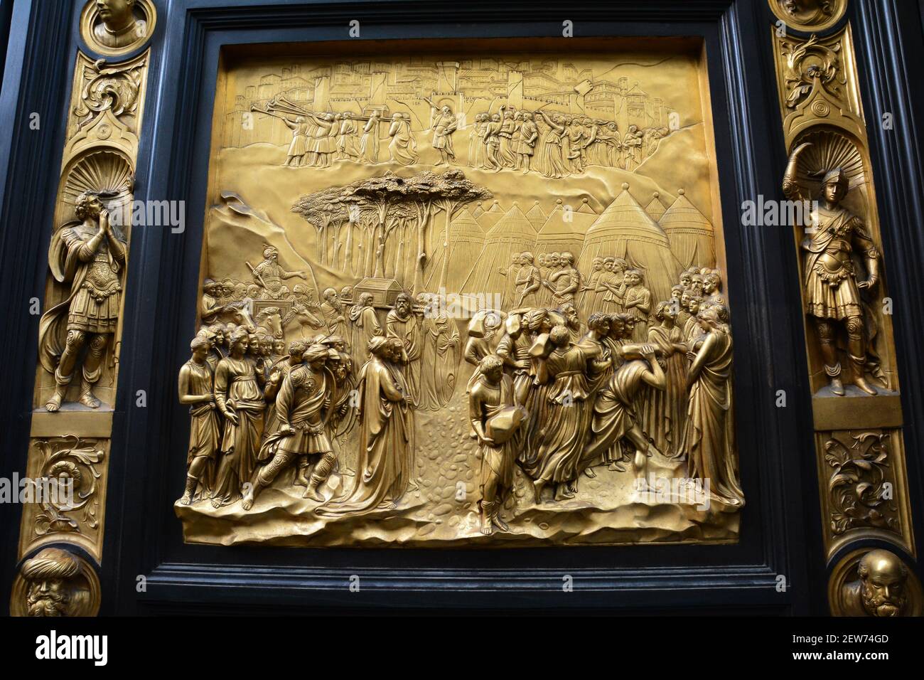 The Fall of Jericho door panel on the Baptistery doors in Florence Italy. Stock Photo