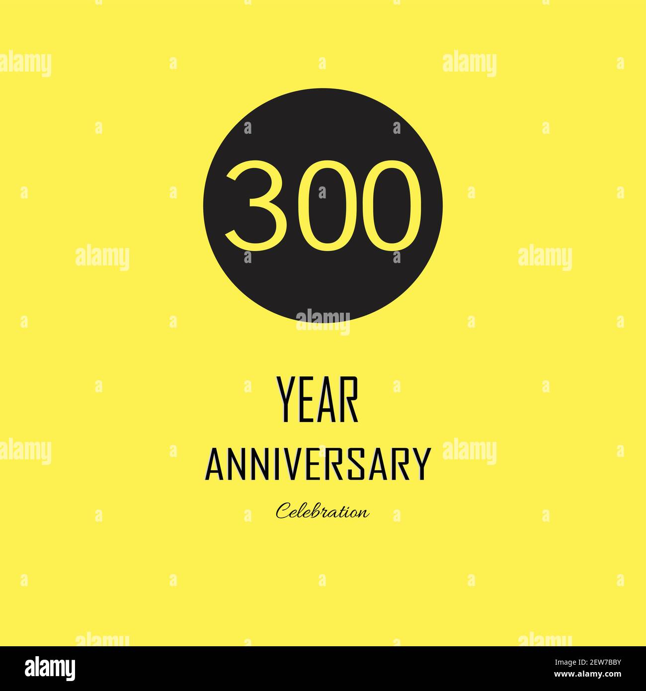 300 Anniversary celebration on yellow background. Vector festive illustration. Birthday or wedding party event decoration Stock Vector