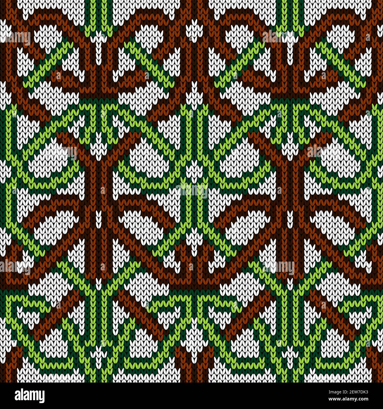 Ornamental knitting seamless vector pattern in brown, green and white ...
