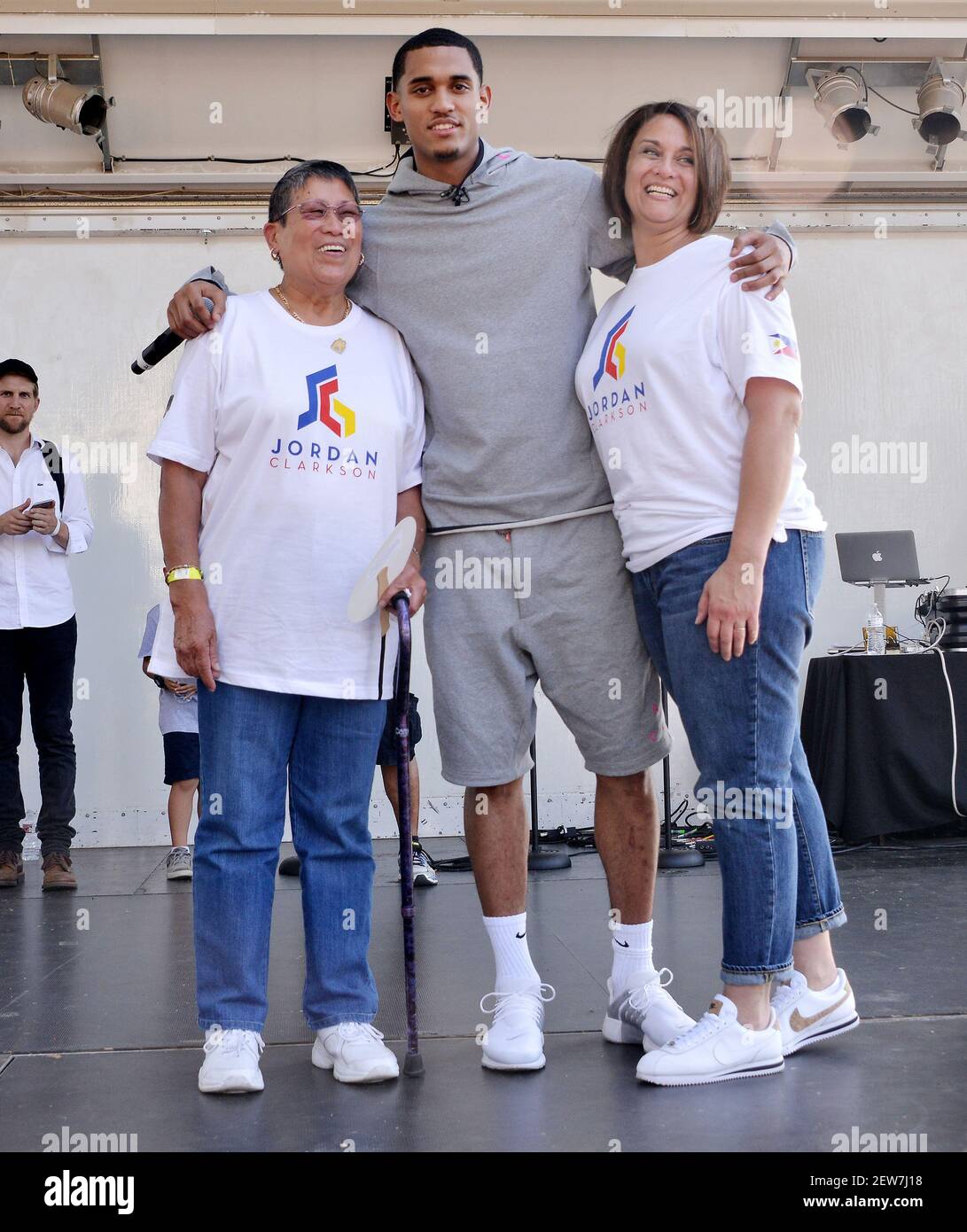 Jordan Clarkson of the LA Lakers with his Grandmother and Mother at the  26th Festival of Philippine Arts and Culture (FPAC26) held at Echo Park  Lake in Los Angeles, CA on Saturday,