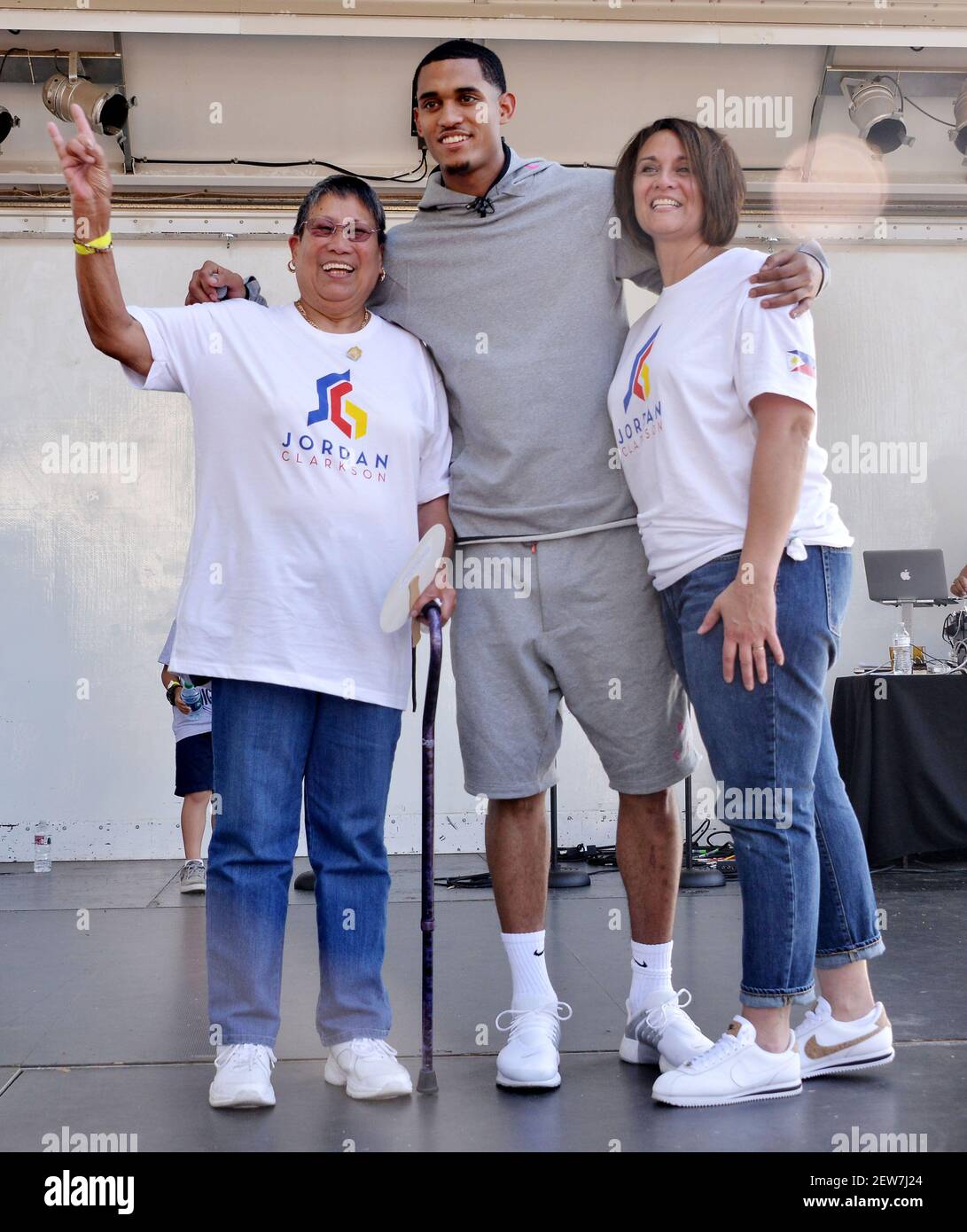 Jordan Clarkson of the LA Lakers with his Grandmother and Mother at the ...