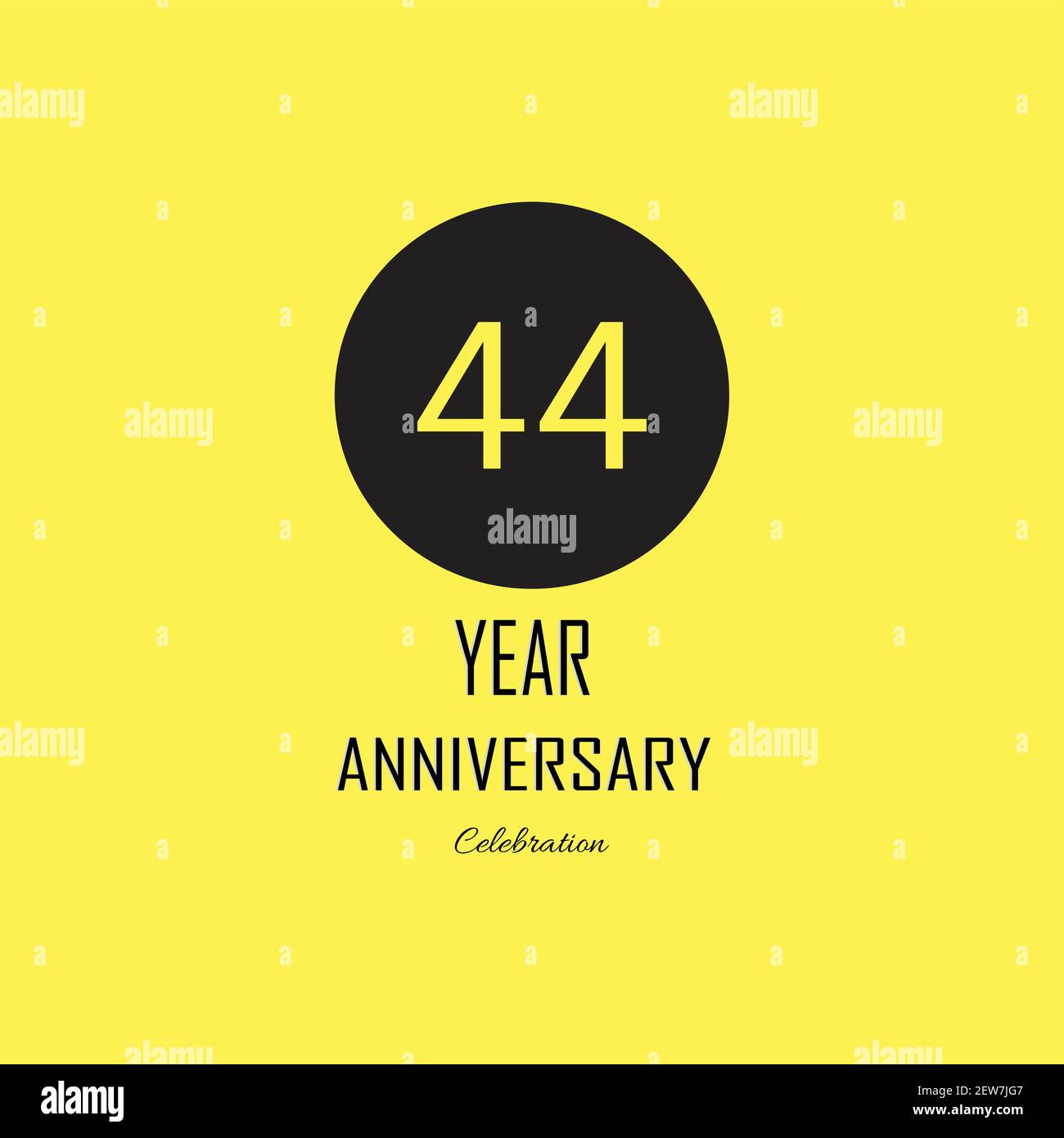44 Anniversary celebration on yellow background. Vector festive illustration. Birthday or wedding party event decoration Stock Vector