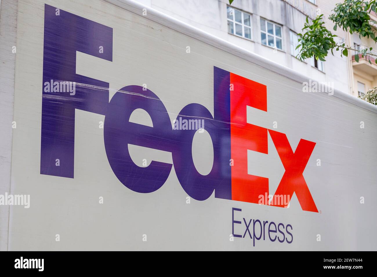 Valencia, Spain. 1st Mar, 2021. Fedex logo seen on one of their ...